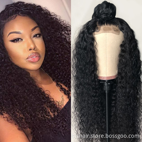 BIS  Transparent lace front human hair wigs for black female remy brazilian kinky curly 4x4 wig lace closure